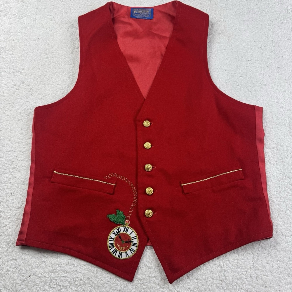 VTG Pendleton Vest 100% Pure Virgin Wool Red Embroidered Gold‎ Button USA